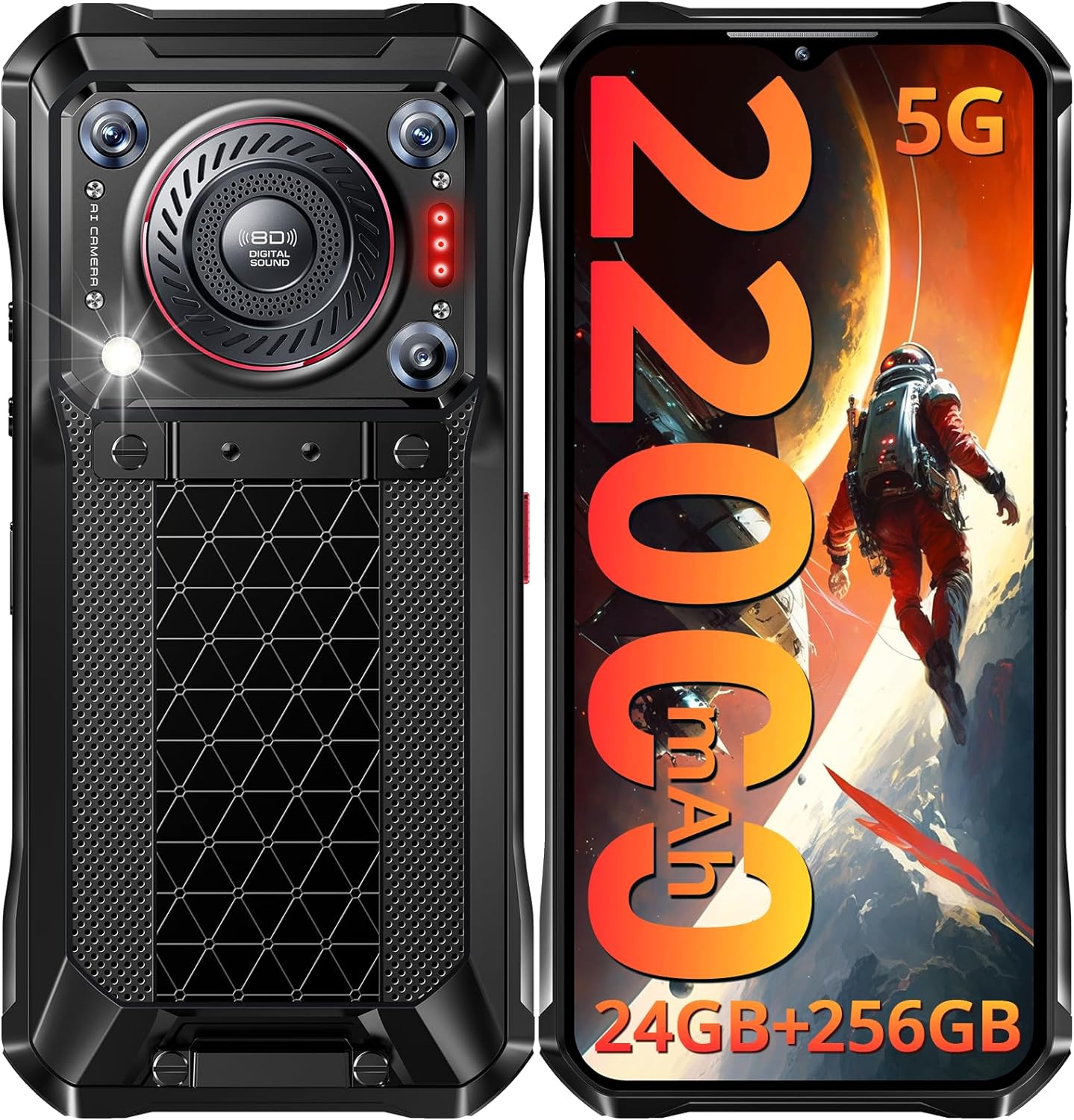 OUKITEL WP33 PRO Rugged Smartphone 5G – 22000mAh(33W), 24GB+256GB, 6.6″ FHD+ Cell Phones, Triple 64MP+32MP Front Camera, Dual 5G SIM Android 13 Phone Unlocked, 18W OTG/136dB Loudest Speaker, NFC/GPS