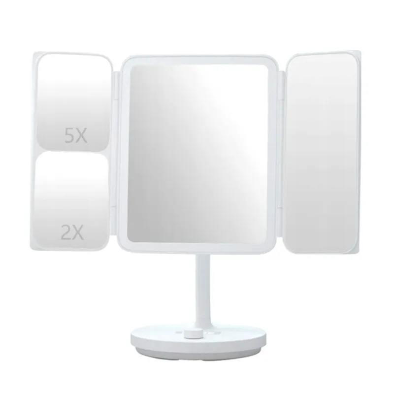Jordan And Judy Nv536 Foldable Led Makeup Mirror With Intelligent Time Display 4 In 1 Polygonal Cosmetic Mirror Adjustable Light 2400Mah Rechargable Battery – White