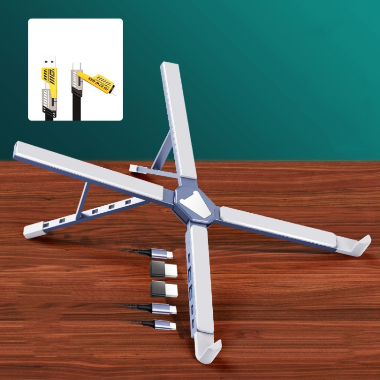XY-1 5-In-1 Laptop Docking Station Stand Increased Folding Heat Dissipation HUB Bracket - Silver