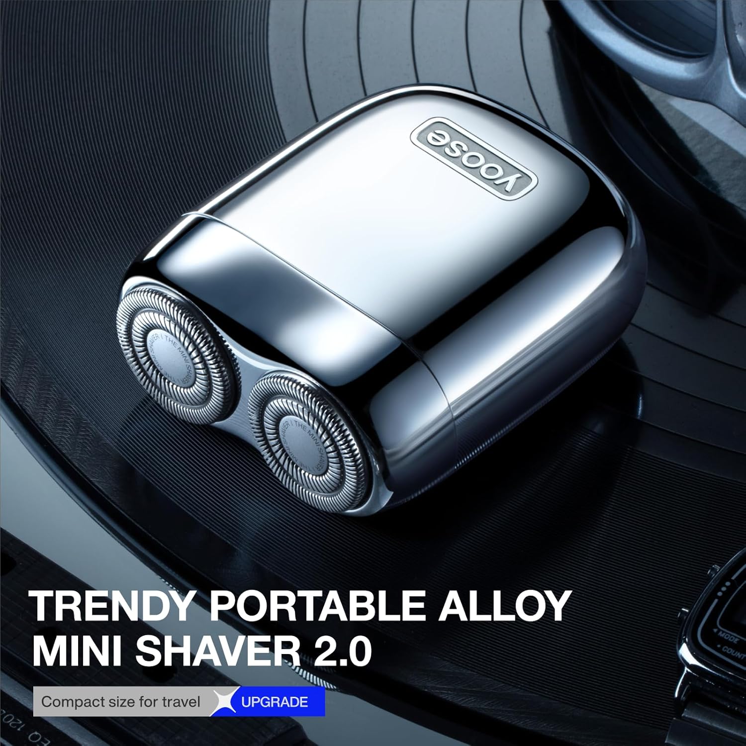 Yoose Mini Shaver On-The-Go, Portable Alloy Electric Shaver for Men, Cordless Travel Shavers, Dry Shave, USB-C Rechargeable Electric Razor, IPX7 Waterproof, Easy Cleaning, Battery Indicator, Silver