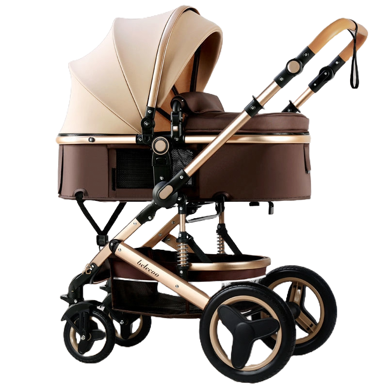 Belecoo Baby Stroller with High View,Double Push Rod Cans Sit and Lie Down Foldable,Four-Wheel Rubber Strong Shock Absorption,Large Space,Durable Suitable for Baby 0-3 Years