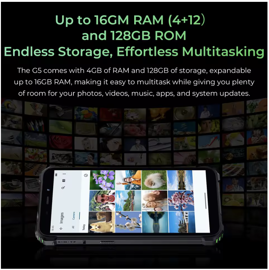 Oukitel G5 Rugged Smartphone Dual Camping Lights 16GB(4+12) +128GB 6300mAh 5MP 13MP 6" HD Cell Phone