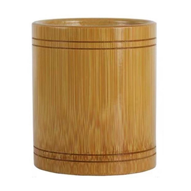 Bamboo Carved Round Pen Holder Multifunctional Desktop Storage Box - Glossy