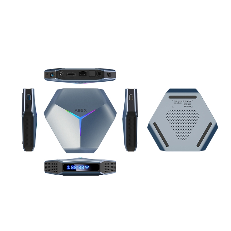 A95X F4 8K UHD Smart TV BOX Android 10.0 Media Player with Remote Control, Amlogic S905X4 Quad Core Cortex-A55 up to 2.0GHz, RAM: 4GB, ROM: 128GB, 2.4GHz/5GHz WiFi, Bluetooth, UK Plug(Metallic Blue)