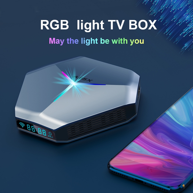 A95X F4 8K UHD Smart TV BOX Android 10.0 Media Player with Remote Control, Amlogic S905X4 Quad Core Cortex-A55 up to 2.0GHz, RAM: 4GB, ROM: 128GB, 2.4GHz/5GHz WiFi, Bluetooth, UK Plug(Metallic Blue)