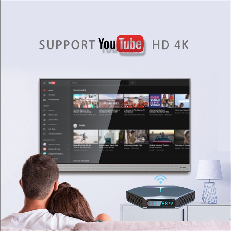 A95X F4 8K UHD Smart TV BOX Android 10.0 Media Player with Remote Control, Amlogic S905X4 Quad Core Cortex-A55 up to 2.0GHz, RAM: 4GB, ROM: 128GB, 2.4GHz/5GHz WiFi, Bluetooth, UK Plug(Metallic Blue)
