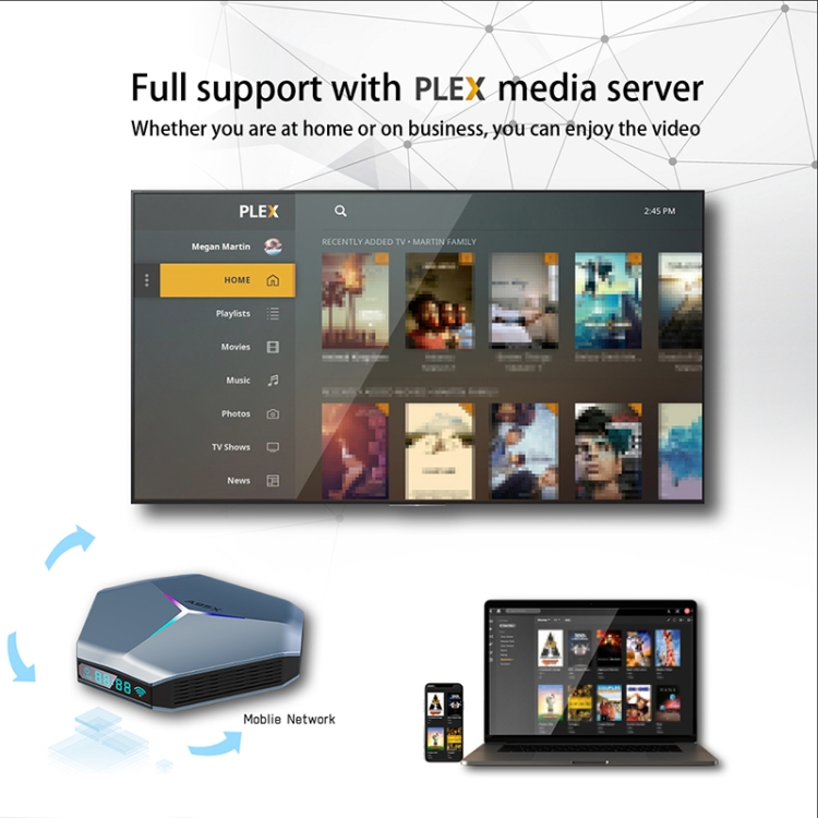 A95X F4 8K UHD Smart TV BOX Android 10.0 Media Player with Remote Control, Amlogic S905X4 Quad Core Cortex-A55 up to 2.0GHz, RAM: 4GB, ROM: 128GB, 2.4GHz/5GHz WiFi, Bluetooth, UK Plug(Metallic Blue)