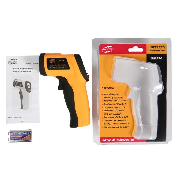 GM550 Infrared Thermometer, Temperature Range: -50 – 550 Degrees Celsius