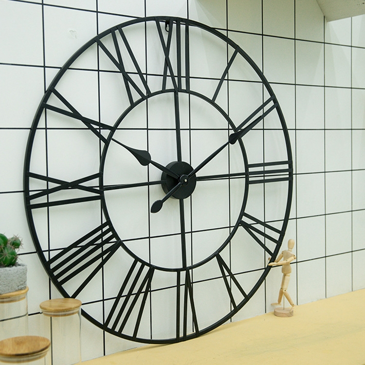 60cm Retro Living Room Iron Round Roman Numeral Mute Decorative Wall Clock - Vintage Gold (50 cm)