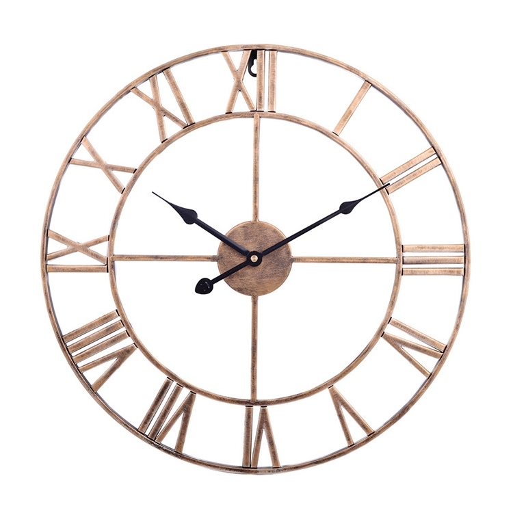 60cm Retro Living Room Iron Round Roman Numeral Mute Decorative Wall Clock - Vintage Gold (50 cm)