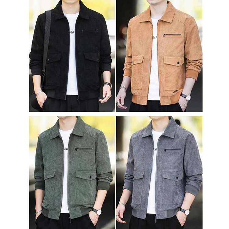 Autumn and Winter Casual Jacket Vintage Corduroy Lapel Coat - Green