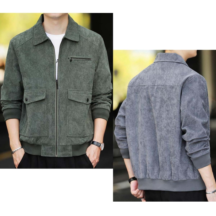 Autumn and Winter Casual Jacket Vintage Corduroy Lapel Coat - Green