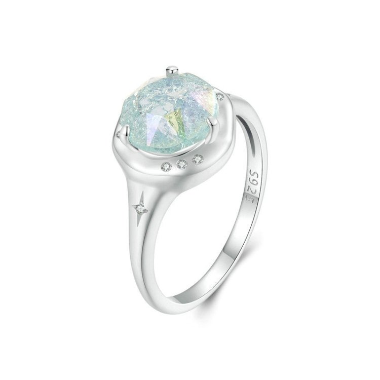 S925 Sterling Silver Platinum Plated Clear Dreamy Ice Zircon Ring